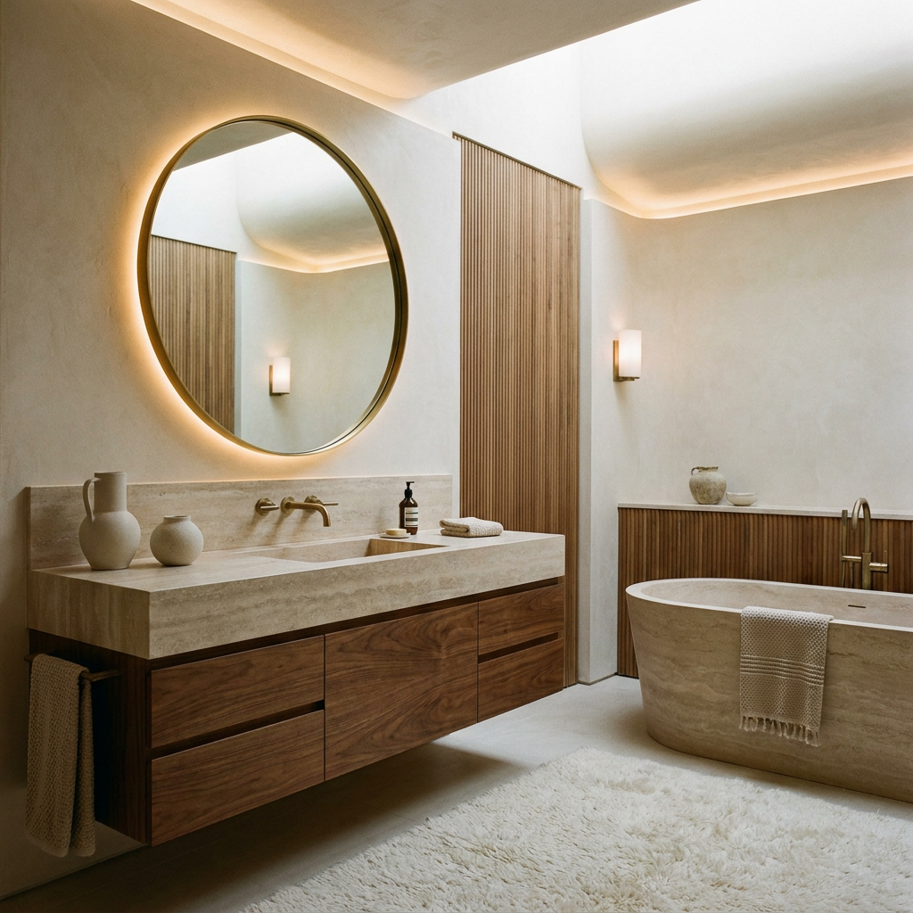 Maßgefertigter Badezimmer-Waschtisch aus Nussbaum